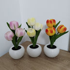 Cavira LED Tulip Ceramic Pot Night Light with faux tulip flower, 3 light modes, in 5 colors, suitable for bedroom or desk décor