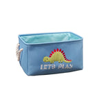 Canvas folding dinosaur storage basket by Cavira with embroidered cartoon dinosaur for organizing toys and stationery in kids' rooms.