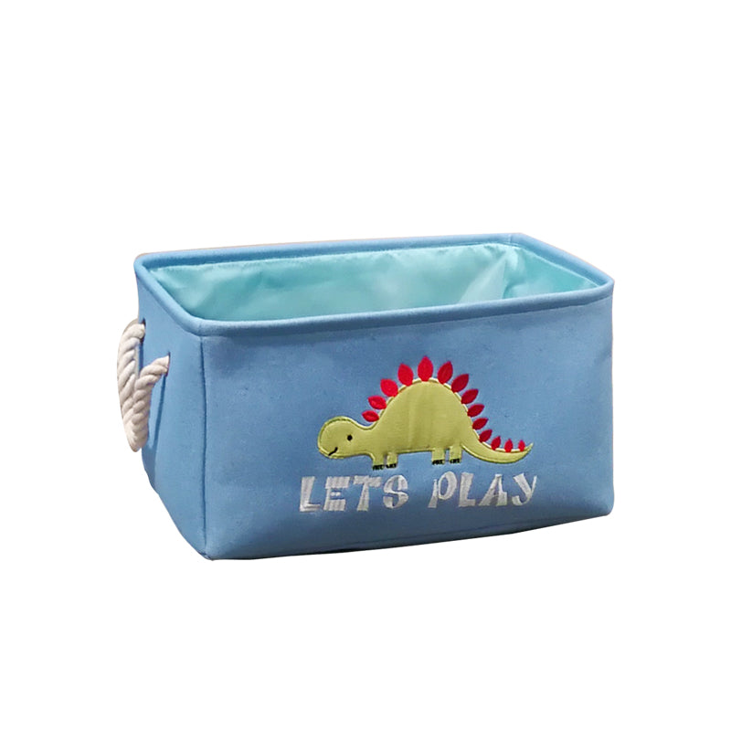 Canvas folding dinosaur storage basket by Cavira with embroidered cartoon dinosaur for organizing toys and stationery in kids' rooms.