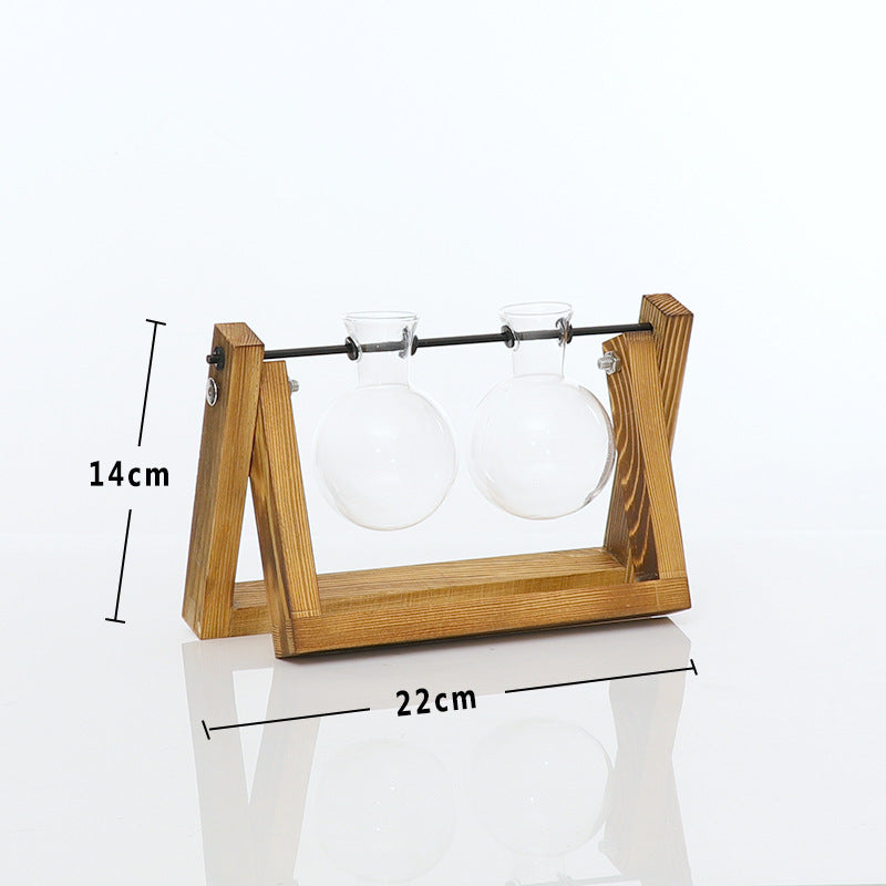 Cavira high borosilicate glass ball vase with retro wooden rack, suitable for hydroponic planters, desktop decor, and propagation stations.