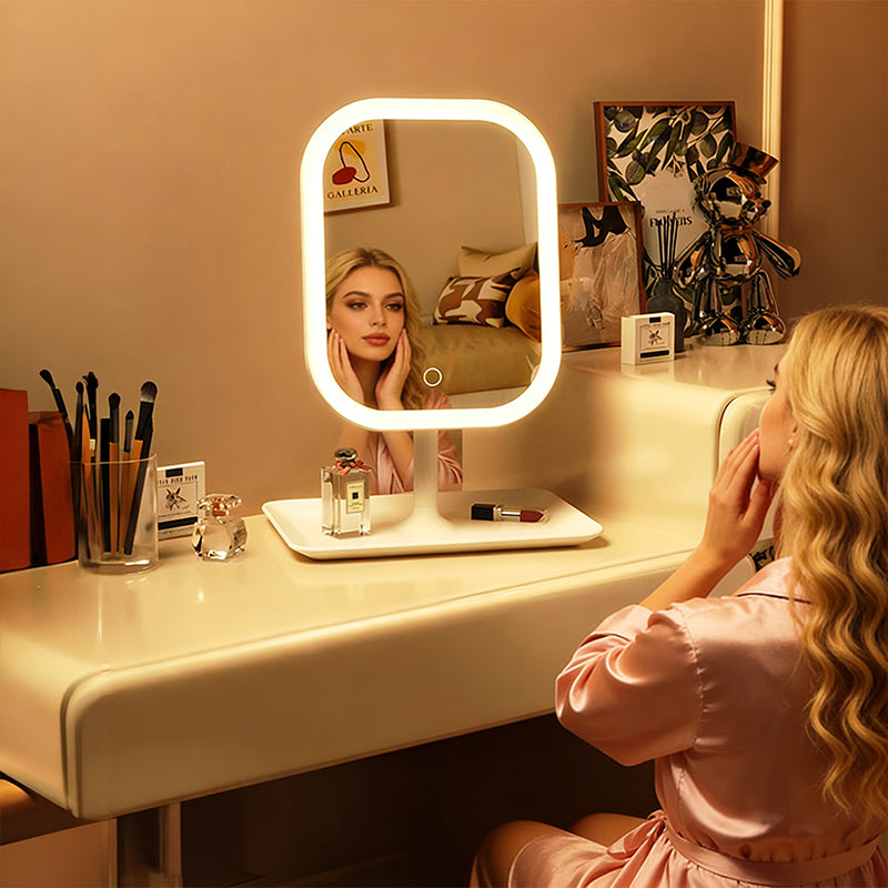 Rotating LED Makeup Mirror with Adjustable Lighting – Vanity Beauty Mirror with Stand