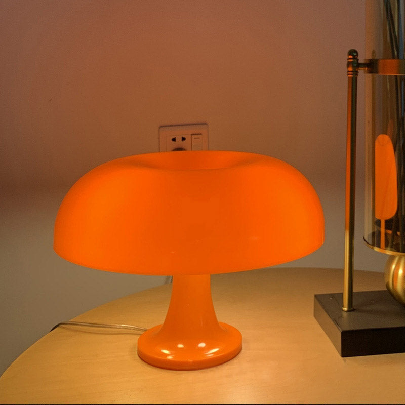 Danish Mushroom Table Lamp by eprolo with acrylic shade in orange and milk white, USB, modern minimalist design for bedroom or desk