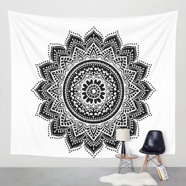 Colorful mandala boho tapestry wall hanging by Cavira, featuring psychedelic beach design for bedroom, living room, or outdoor decor.