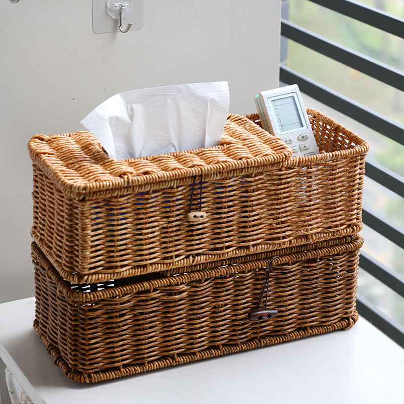 Dark and light plastic rattan tissue and remote control storage box by eprolo, 31x13x9cm, multifunctional for living and dining rooms.