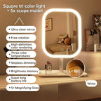 Rotating LED Makeup Mirror with Adjustable Lighting – Vanity Beauty Mirror with Stand White