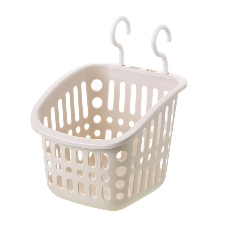Plastic wall-mounted storage basket with double hooks, ideal for kitchen, bathroom, or bedroom organization by Cavira.