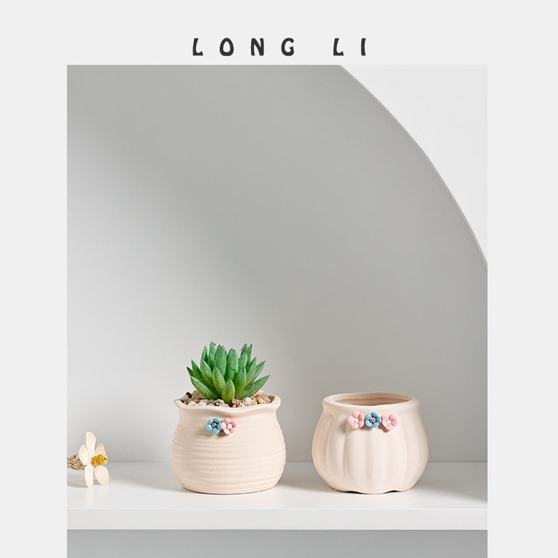 Small ceramic succulent pot by Cavira, decorative mini plant container for cacti, succulents, and air plants on desks or shelves.
