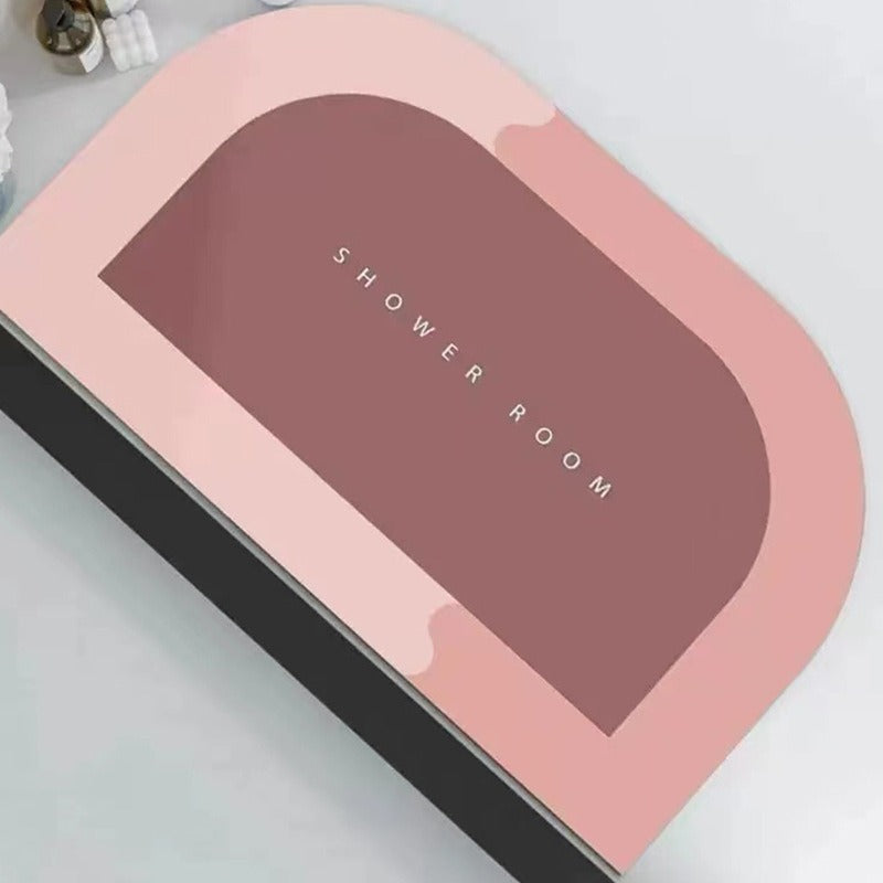 Diatomite bath mat by Cavira featuring a geometric design, non-slip surface, quick-dry and washable bathroom floor mat.