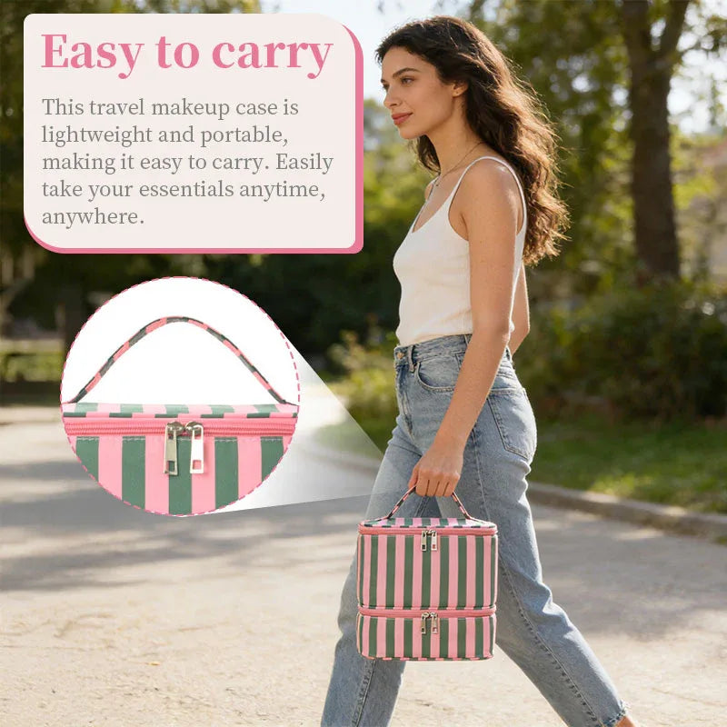 eprolo 30-compartment nail polish organizer bag with double layers, portable manicure storage case for nail care and essential oils