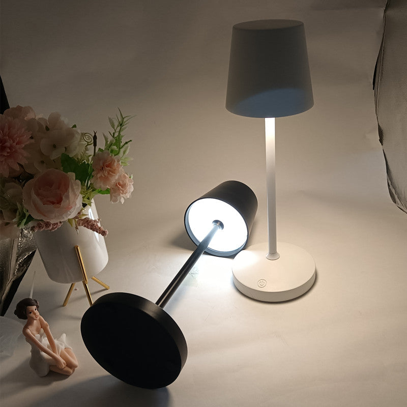 Rechargeable cordless LED table lamp by Cavira with stepless dimming, 4W, 2200mAh battery, 6 color options, suitable for bedroom and study.