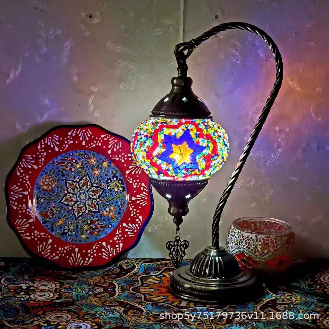 Moroccan Mosaic Glass Table Lamp | Handcrafted Stained Glass & Bronze Iron | E27 Bedside & Decorative Lamp | 22cm × 38cm | 16 Designs | Cavira - Cavira