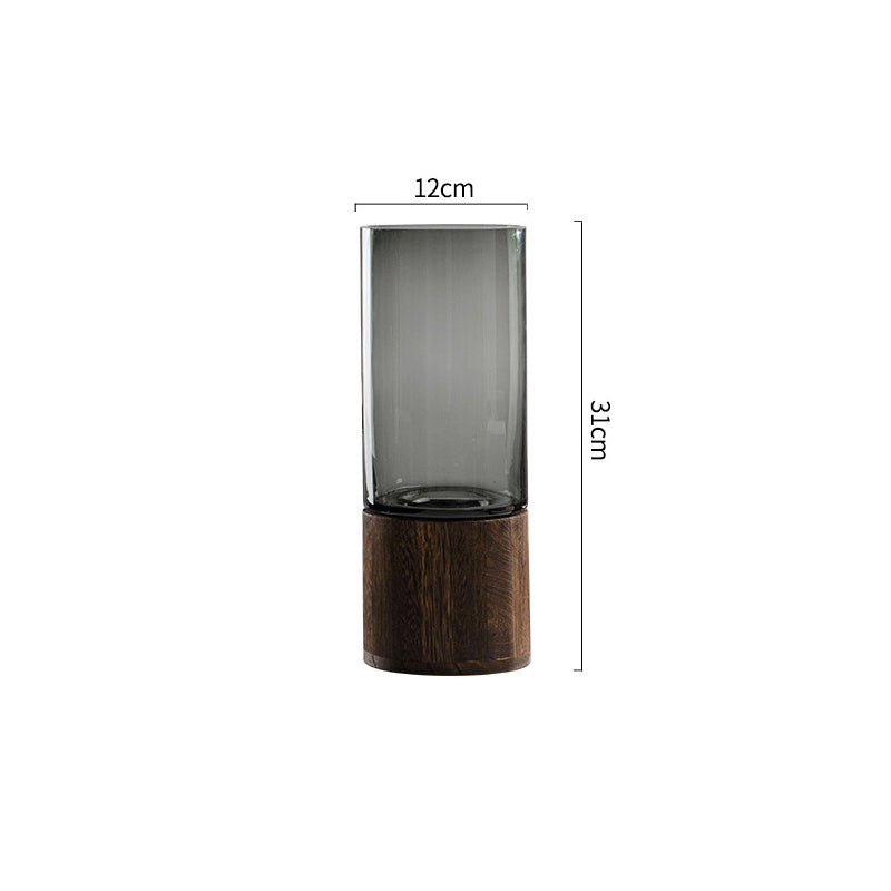 Rustic wooden glass vase with smoke grey finish by Cavira, ideal for Nordic home decor, living room, and dining table arrangements.