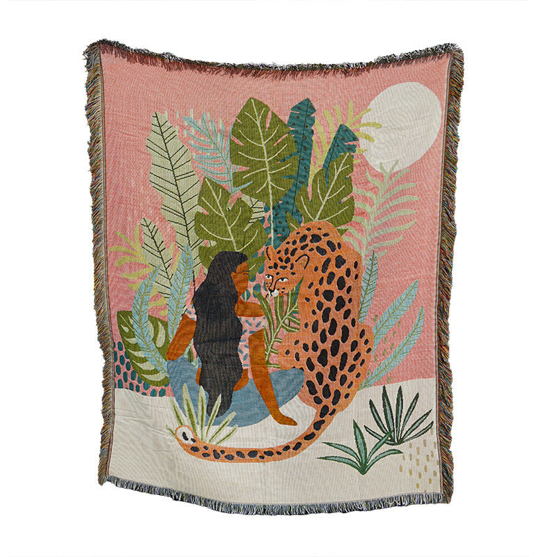 Cavira artistic print knitted throw blanket made of cotton acrylic, featuring vibrant designs for sofa, camping, picnic, or nap use.