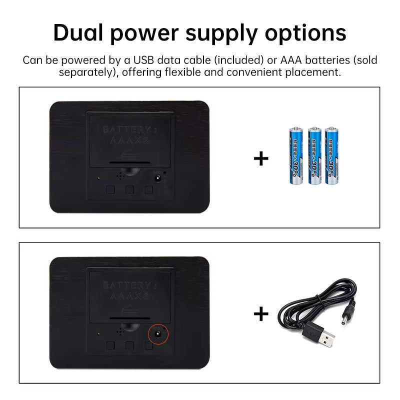 Wooden LED Digital Alarm Clock - Voice Control with Temperature & Date Display - Cavira