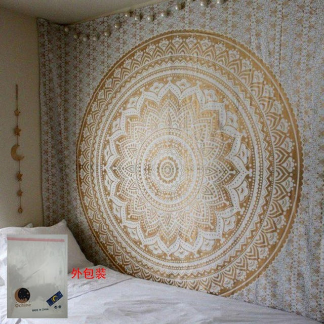 Colorful mandala boho tapestry wall hanging by Cavira, ideal as a beach throw, travel rug, or decorative wall decor.
