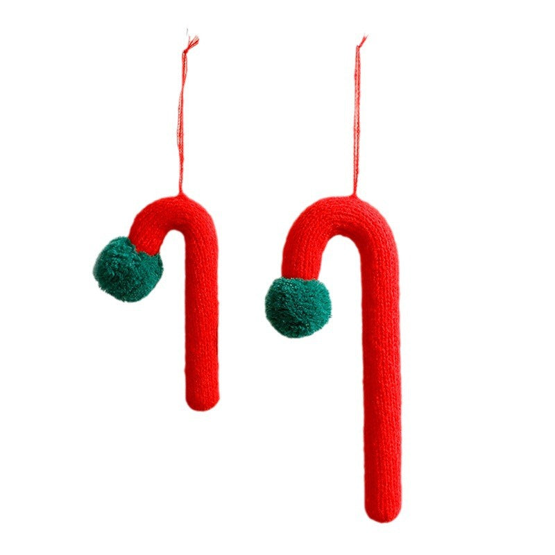 Christmas Knitted Cane Decoration Ornament, Knitted Crooked Cane Hanging Decor