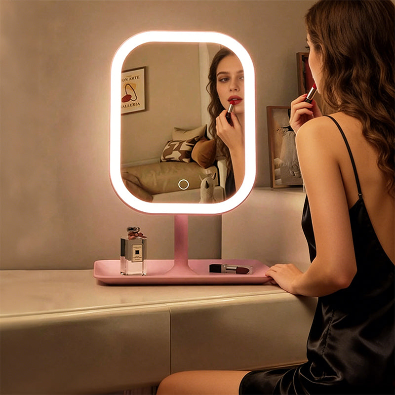 Rotating LED Makeup Mirror with Adjustable Lighting – Vanity Beauty Mirror with Stand