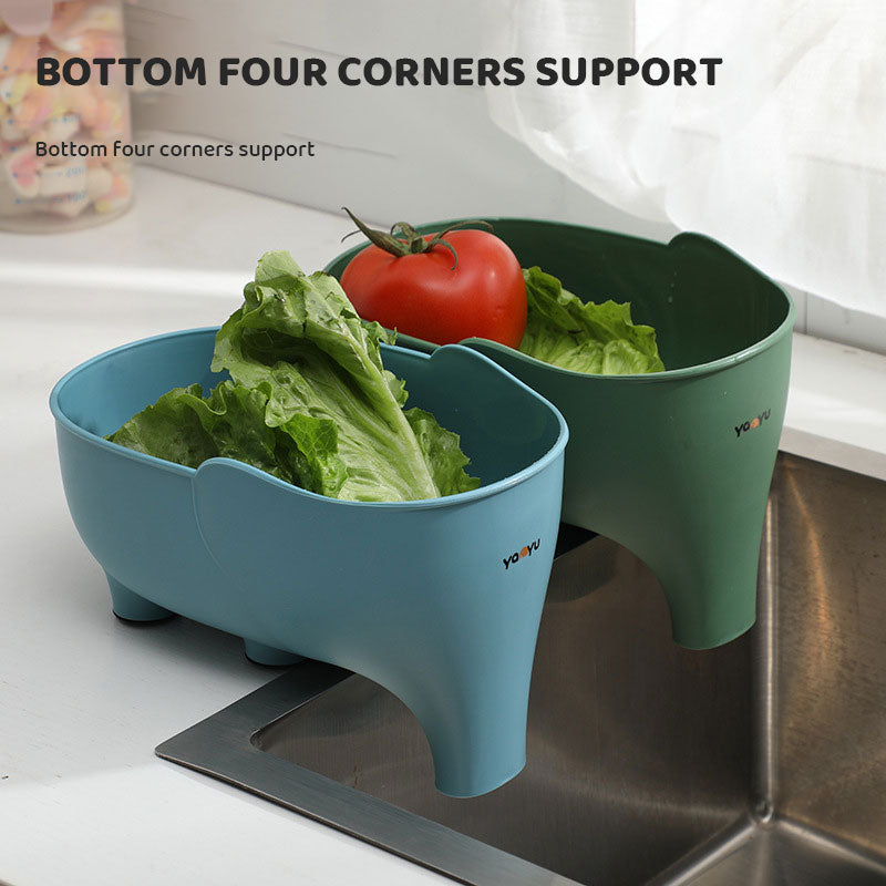 Cavira Elephant Drain Basket in four colors, kitchen storage and colander for fruits and vegetables, with elephant-shaped design.