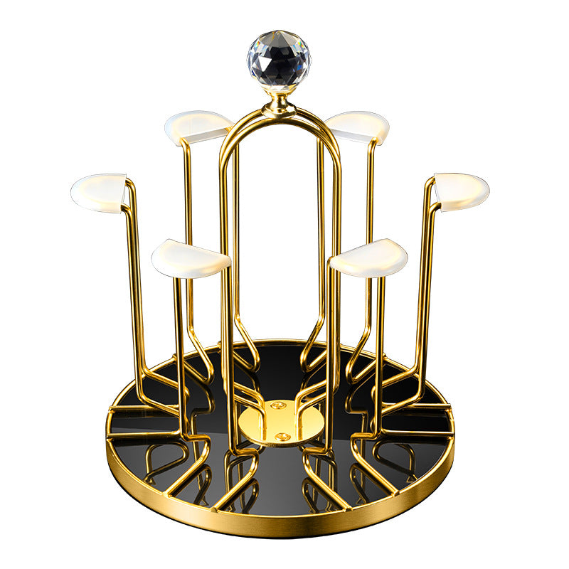 Cavira rotating inverted glass holder and drainer rack with carbon steel construction, hanging wine glass storage for kitchen or bar