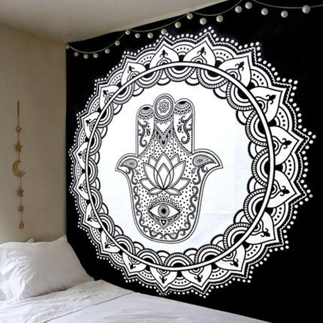 Cavira bohemian mandala floral wall hanging tapestry with tribal design, square polyester decor for bedroom and living room.