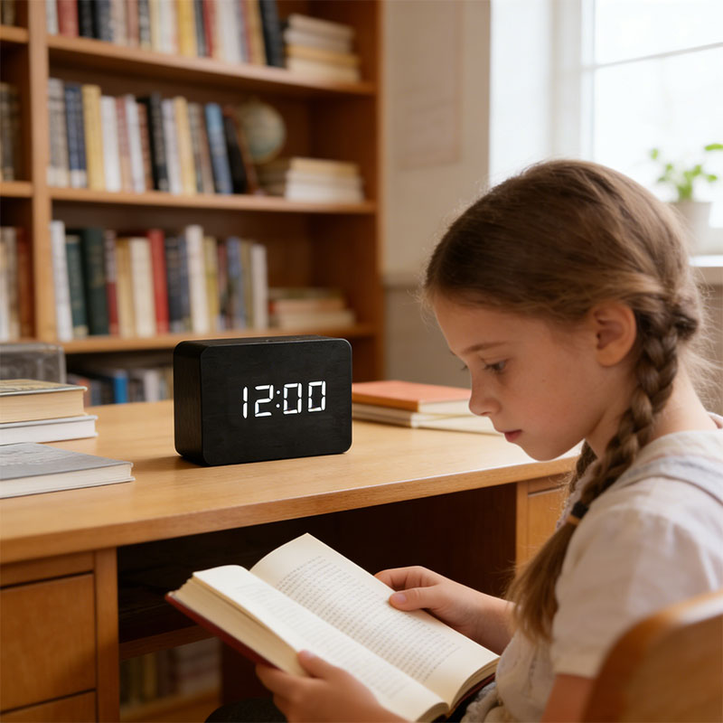 Wooden LED Digital Alarm Clock - Voice Control with Temperature & Date Display - Cavira