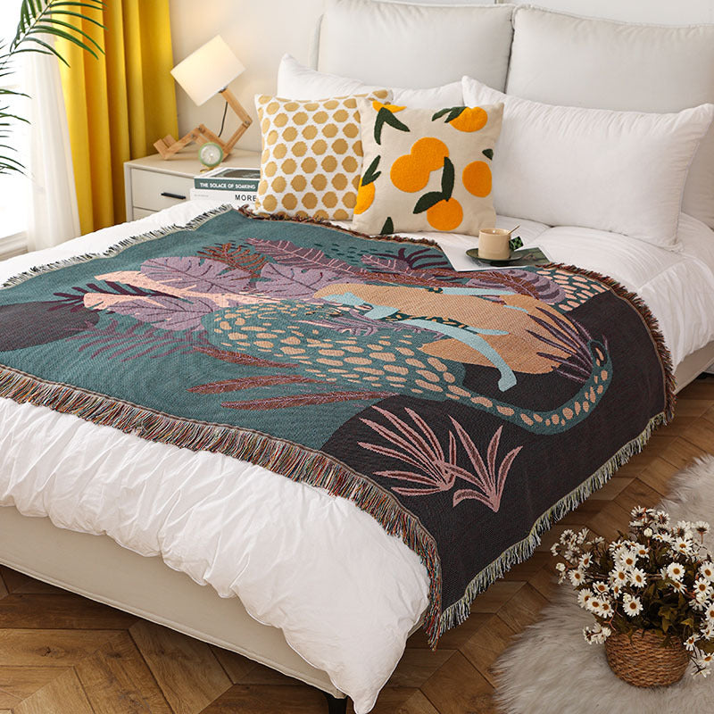 Cavira knitted throw blanket with artistic print, cotton-acrylic blend, perfect for sofa, camping, picnic, or napping in 21 designs