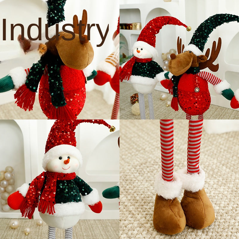 Standalone Christmas Standing Stretch Dolls, Hotel Window Display Snowman Reindeer Plush Toys Decorations