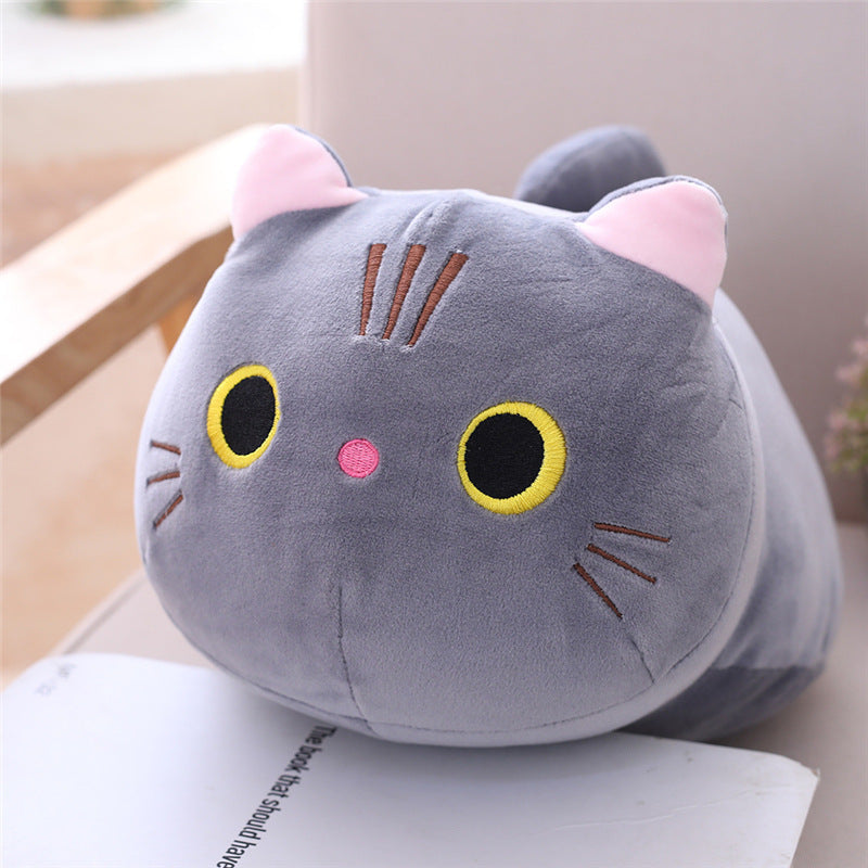 Cavira cute cat-shaped cylindrical plush pillow with soft fleece, ideal for bedroom, sofa, nap, or office relaxation.