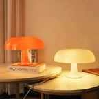 Danish Mushroom Table Lamp by eprolo with acrylic shade in orange and white, USB port, modern minimalist design for bedroom or desk.