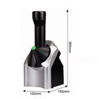 Cavira electric fruit ice cream maker in silver, showing the compact machine with fruit ingredients for healthy sorbet and frozen yogurt.