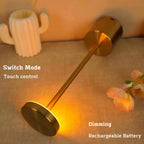 Minimalist Iron Desk Lamp | Touch Dimmer & 3-Color LED | Rechargeable Cordless Bedside & Study Light | 8x8x34cm | White, Black & Gold | Cavira - Cavira