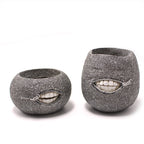 Set of two Cavira succulent-shaped resin planters with cactus and fleshy plant designs, ideal for indoor tabletop or desk décor.