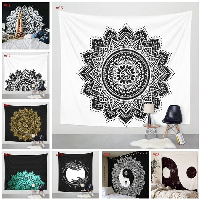 Colorful mandala boho tapestry wall hanging by Cavira, featuring psychedelic beach design for bedroom, living room, or outdoor decor.