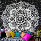 Cavira bohemian mandala floral wall hanging tapestry in vibrant colors, square polyester wall decor for bedroom or living room.