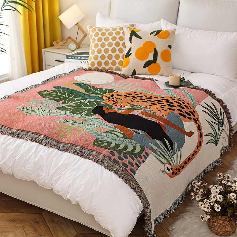 Cavira artistic knitted cotton acrylic throw blanket with colorful designs, perfect for sofa, camping, picnic, or nap use.
