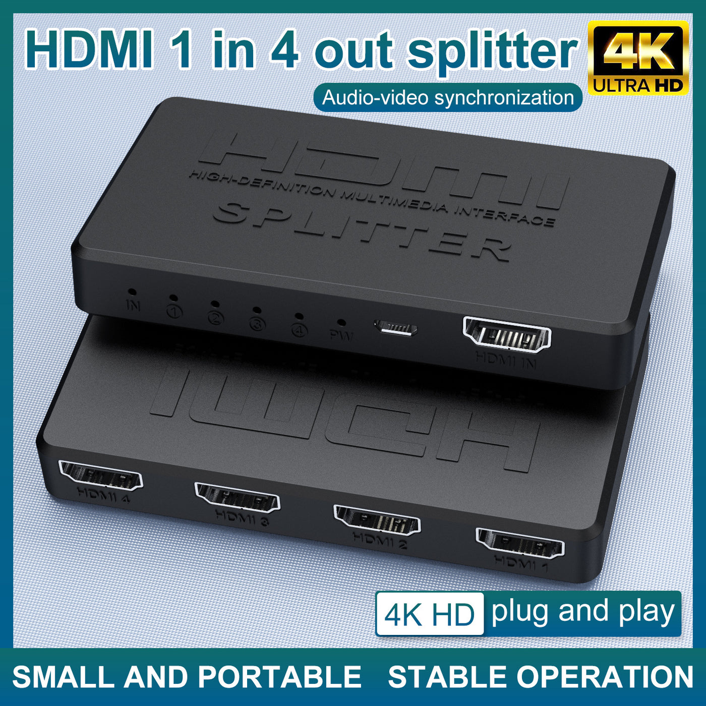 HD video on screen HDMI splitter 1/4 4K mini HDMI 1/4 splitter