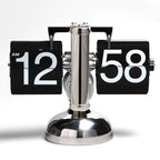 Eprolo Retro Flip Clock with white and black design, 12-inch quartz stainless steel desktop clock, 21×8×16cm, suitable for living room.
