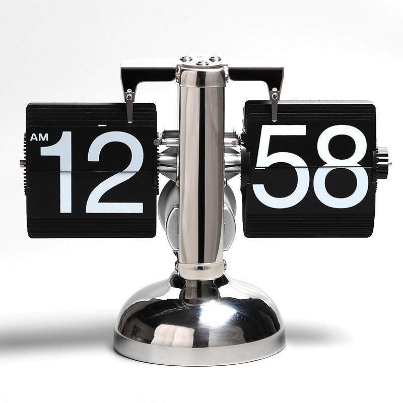 Eprolo Retro Flip Clock with white and black design, 12-inch quartz stainless steel desktop clock, 21×8×16cm, suitable for living room.