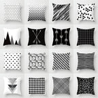 Black, white, and grey geometric jacquard knitted cushion cover by Cavira, ideal for sofa and home decor.