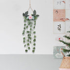 Faux green vine wall hanging decoration with iron ring, boho style for living room, bedroom, or study décor, no maintenance.