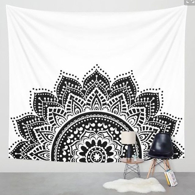 Colorful mandala boho tapestry wall hanging by Cavira, psychedelic beach design, perfect for bedroom, living room, or outdoor decor.
