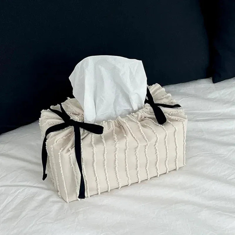 Modern Decorative Fabric Tissue Box Cover – Living Room & Bathroom Organizer White
