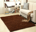 Cavira super soft shag area rug with silky polyester fibers, ideal for living rooms, bedrooms, or nurseries, showing plush texture.