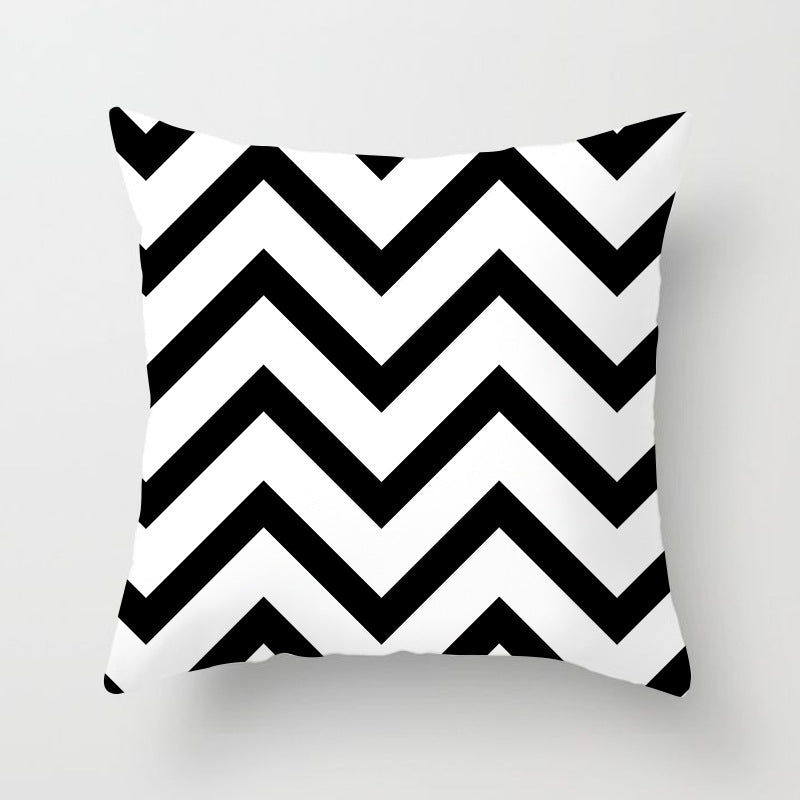 Black, white, and grey geometric jacquard knitted cushion cover by Cavira, showcasing a stylish throw pillowcase for sofa and home decor.