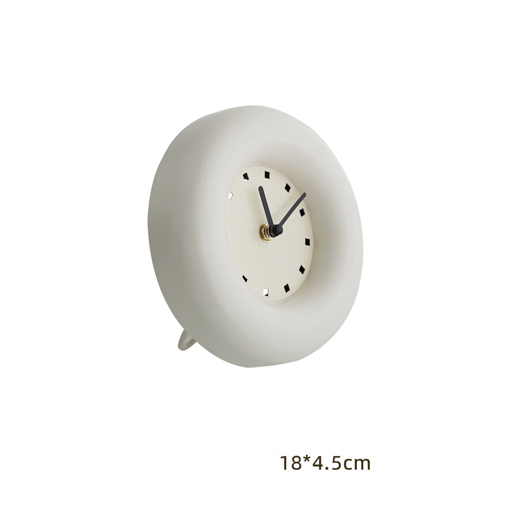 Vintage Iron Desk Clock by Cavira, 18x18cm, retro industrial style in white and black, battery-powered for bedroom, living room, or study.