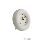 Vintage Iron Desk Clock by Cavira, 18x18cm, retro industrial style in white and black, battery-powered for bedroom, living room, or study.