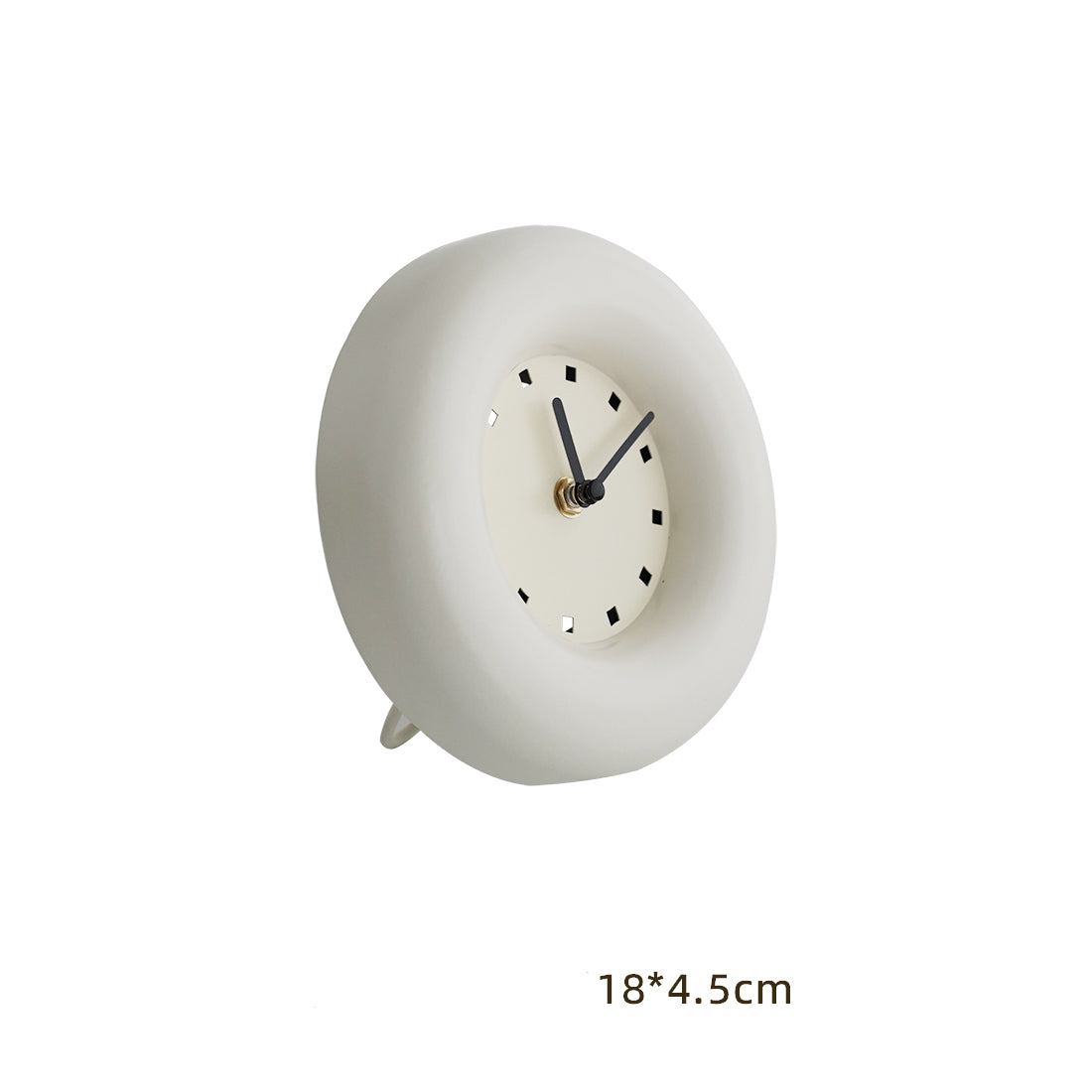 Vintage Iron Desk Clock by Cavira, 18x18cm, retro industrial style in white and black, battery-powered for bedroom, living room, or study.