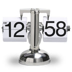 Eprolo Retro Flip Clock with white and black stainless steel case, 12-inch quartz desk clock in a modern design