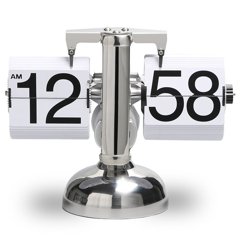 Eprolo Retro Flip Clock with white and black stainless steel case, 12-inch quartz desk clock in a modern design