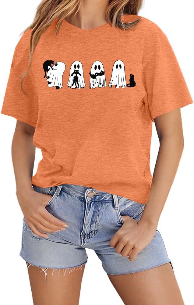 Cotton Halloween Ghost Cat Shirts for Women